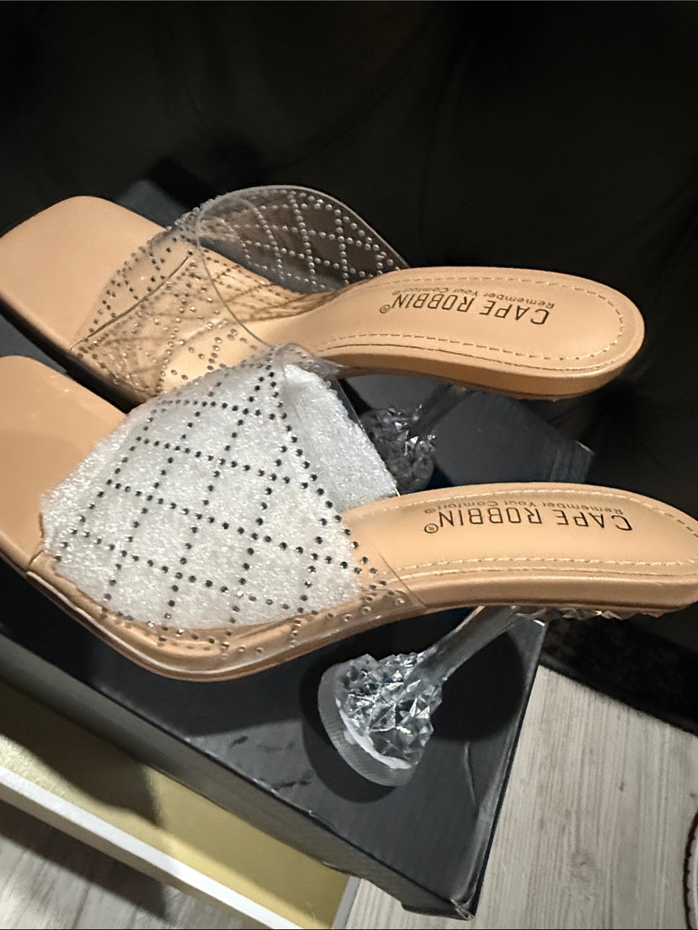 Silver Rhinestone Clear Heel Slide